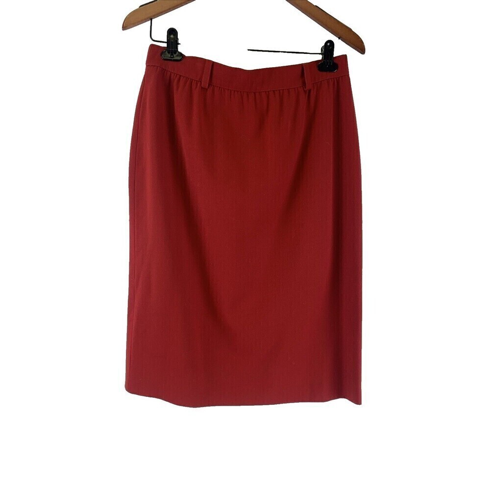 Escada Margaretha Ley Red Wool Skirt Pencil Zip Belt Loops Womens 42 US 12